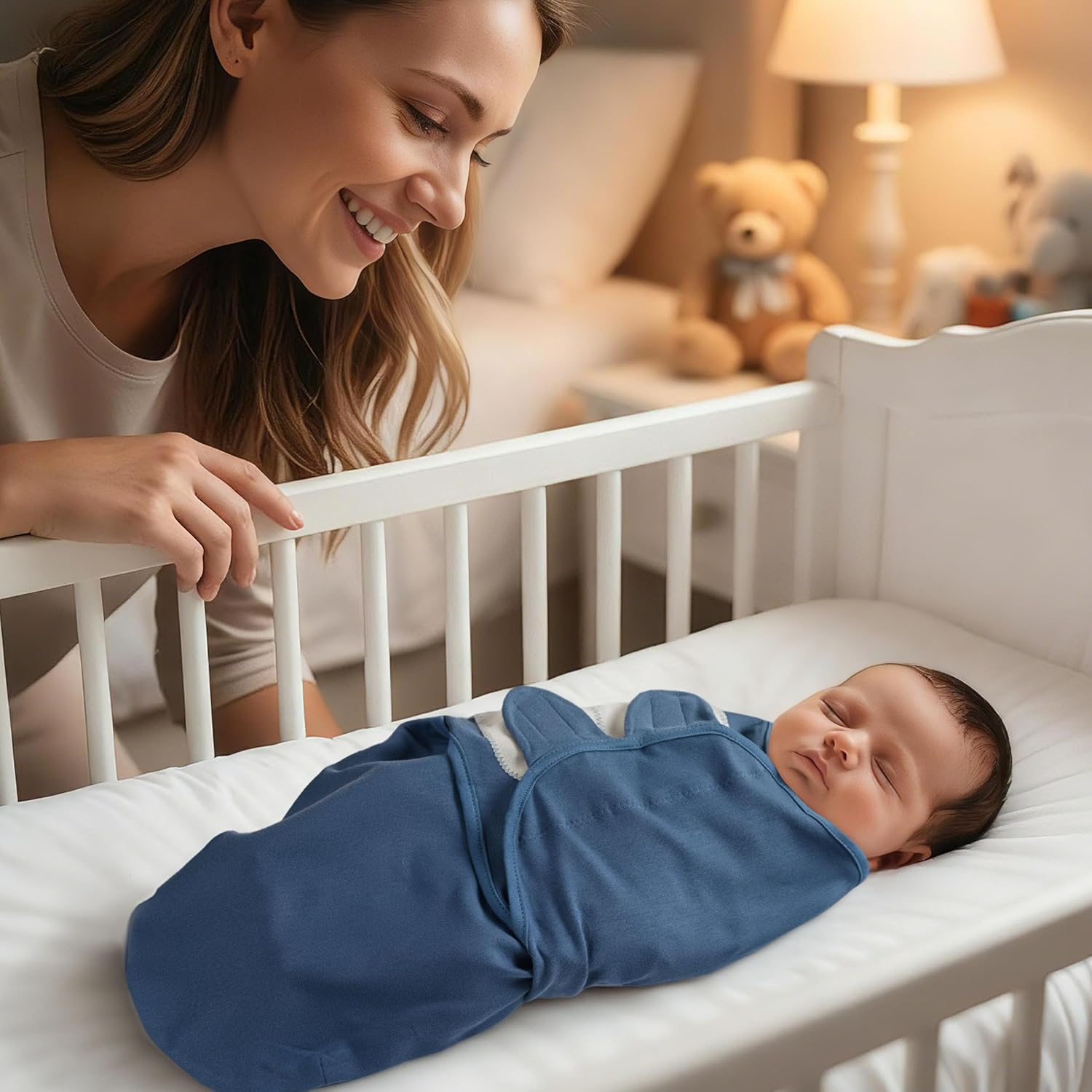 Skiennix Baby Swaddles - Organic Cotton Sleep Sack for Newborns | Soft & Snug 0-3 Months, 2-Pack Blue Dinosaur