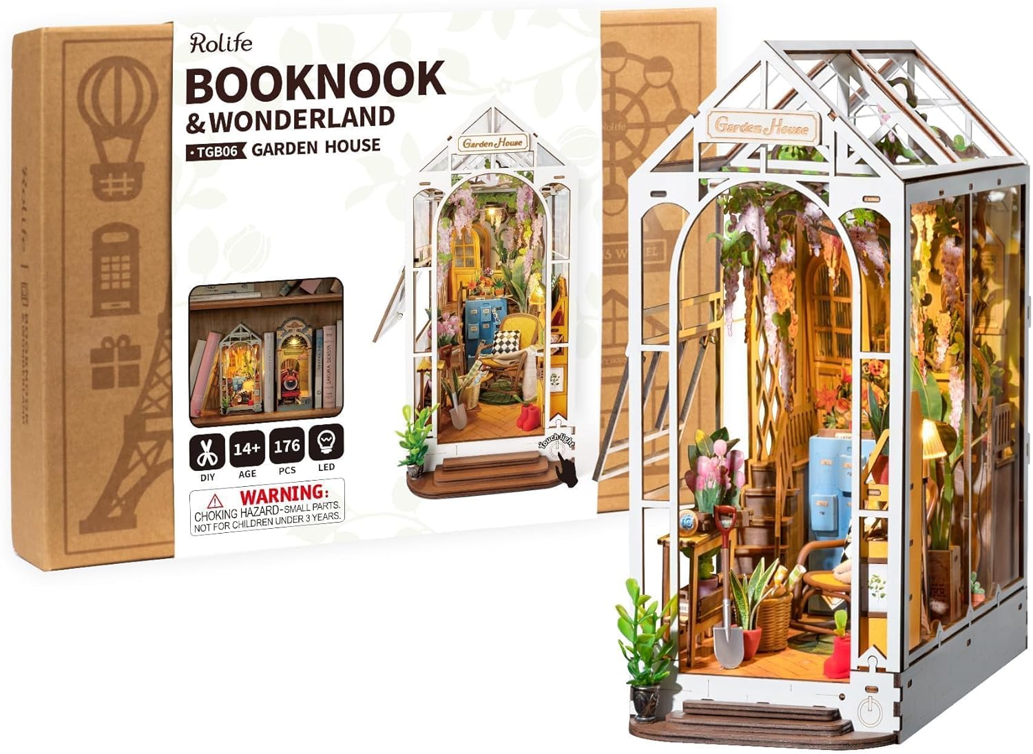 Rolife DIY Book Nook Kits - Garden House Bookshelf Insert | 3D Puzzle Dollhouse Decor for All Ages