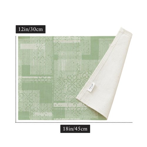 LilyCat Linen Fabric Floral Placemats, Green Stripes Durable Boho Dining Table Mats for Kitchen, Rustic Vintage Washable Place Mats Set of 6, 18’’× 12’’