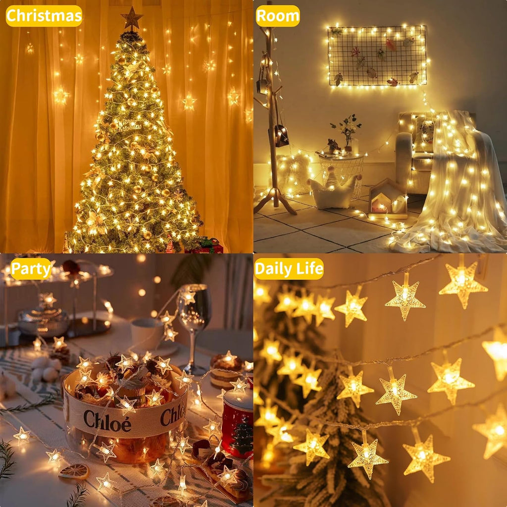 Star String Lights - 50 LED Twinkle Lights | 17 ft Battery Operated Fairy Lights for Bedroom & Patio Decor