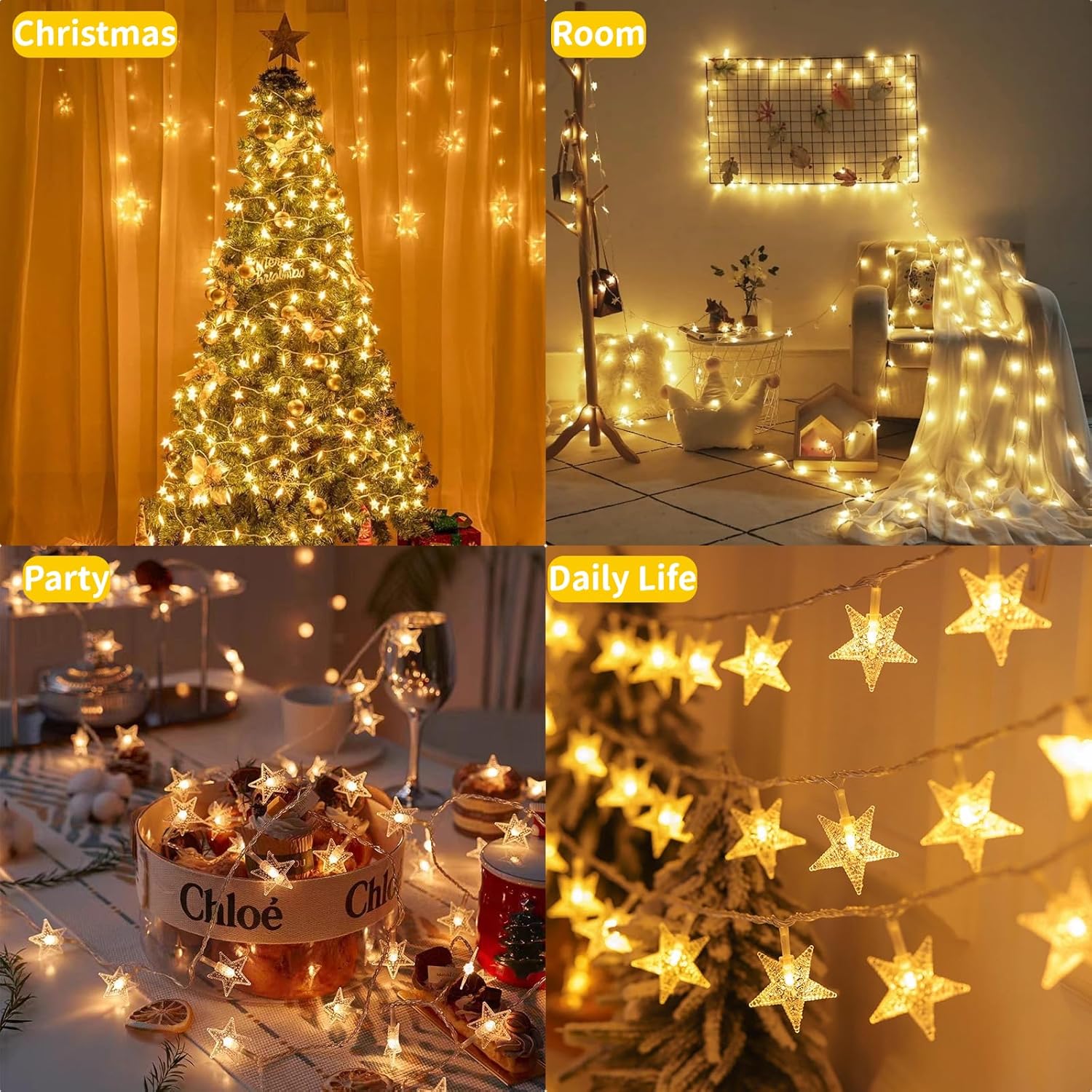 Star String Lights - 50 LED Twinkle Lights | 17 ft Battery Operated Fairy Lights for Bedroom & Patio Decor
