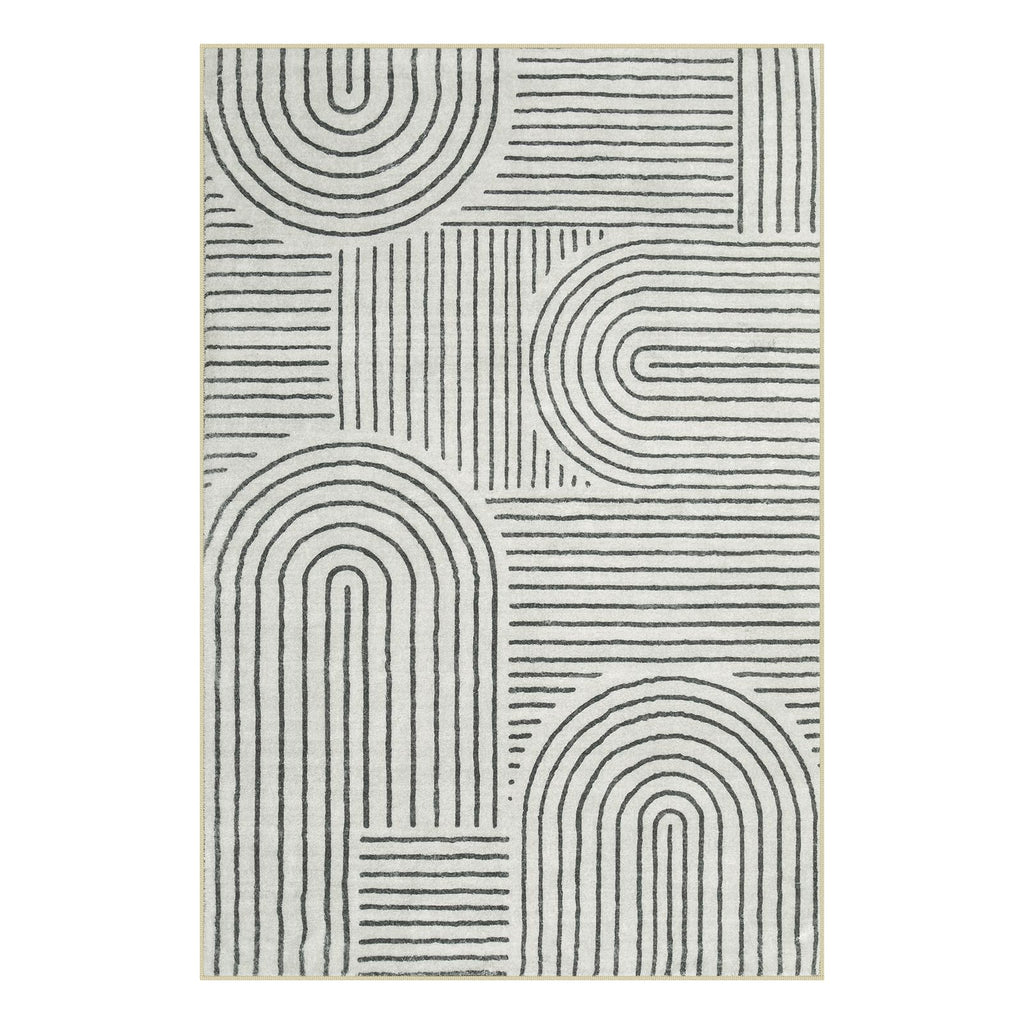 Lahome Abstract Bedroom Rug, Soft 4x6 Rug Ultra-Thin Washable Area Rugs for Living Room, Modern Black Rug Non-Slip Throw Carpet for Entryway Office Kitchen Darrell(4'x6',Black)
