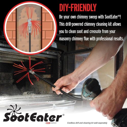 Gardus SootEater Rotary Chimney Rod Set - 6' Rotary Black Chimney Cleaner Extension Rods Kit w/a Quick-Connect System, for Long Chimney Pole, CRD307.
