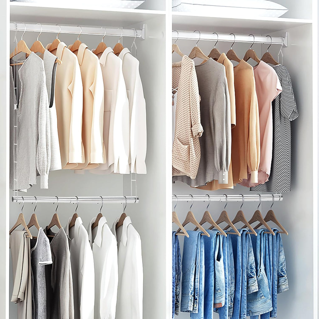 Storage Maniac Adjustable Closet Hanging Rod - Space-Saving Organizer | 2 Pack Chrome