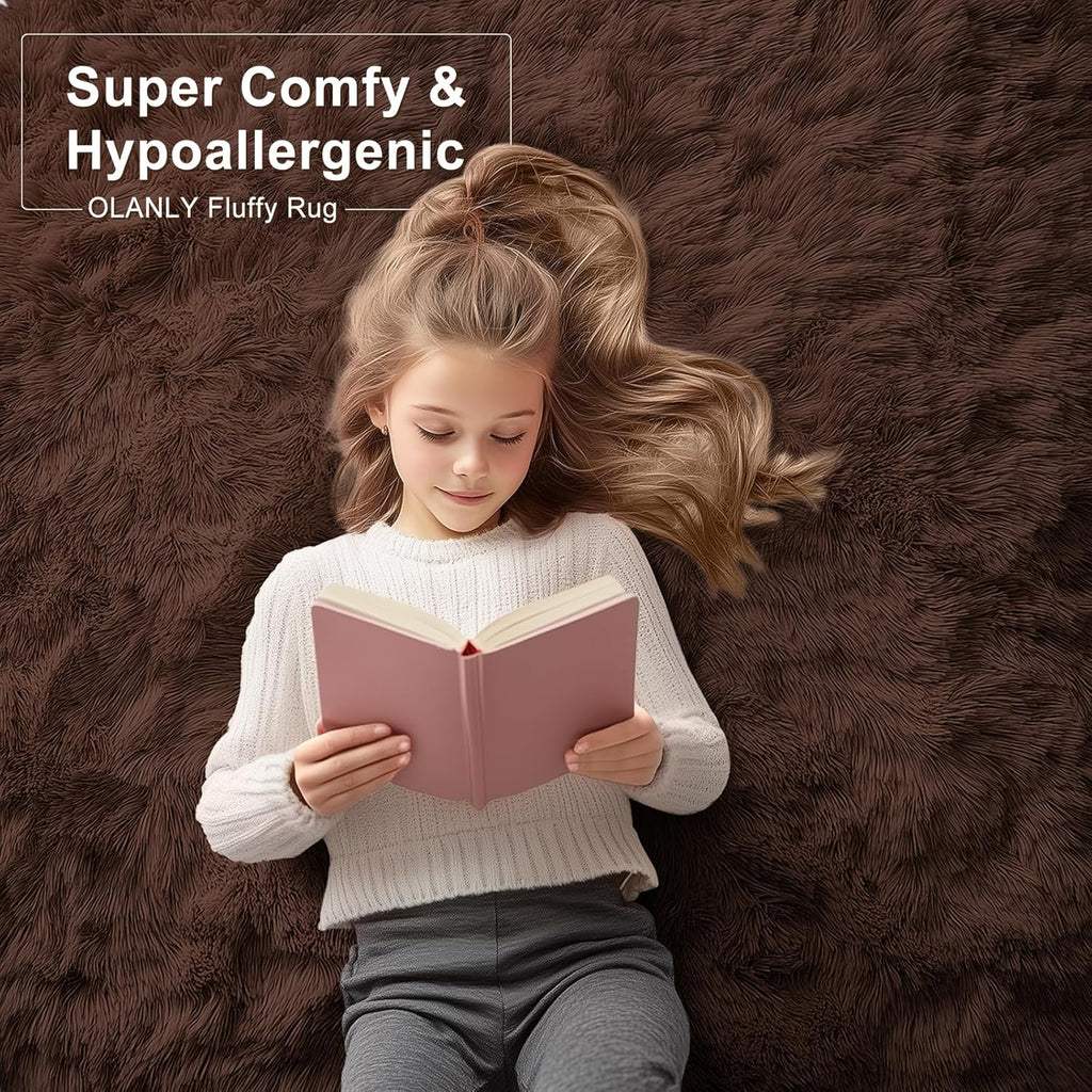 OLANLY Area Rugs - Soft Fluffy Shaggy Indoor Carpet for Living Room & Bedroom - 6x7, Machine Washable, Aesthetic Home Decor