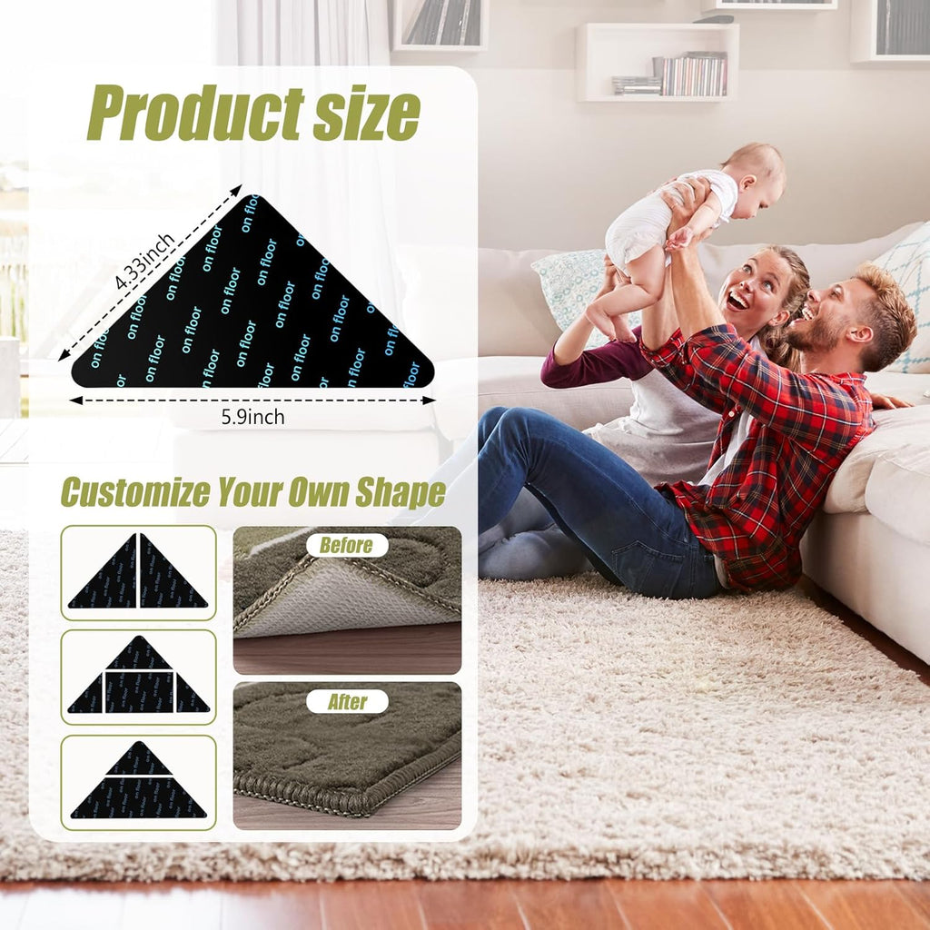 Skiennix Non-Slip Carpet Tape - 12 Pcs Double-Sided Adhesive Rug Stickers for Hardwood Floors | No Residue, BPA-Free