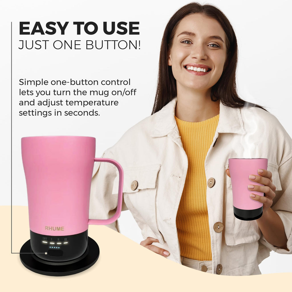 Rhume - Temperature-Controlled, Self-Heating Coffee Mug (Light Pink 14 Oz)