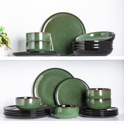 LERATIO Ceramic Dinnerware Sets for 4,Porcelain Plates and Bowls Sets,Handmade Reactive Glaze Dishes Set,Oven&Dishwasher & Microwave Safe,Service for 4
