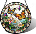 DASTOLL Stained Glass Suncatcher - Butterflies Flying in the Sky | 9.8-Inch Decorative Window Hanging for Home, Gifts for Mom