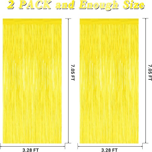 Backdrop Curtains by [Brand Name] - 2 Pack Yellow Tinsel Foil Fringe | 3.28 FT x 7.05 FT Party Decorations