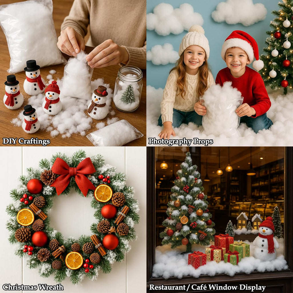 Skiennix Christmas Fake Snow Decor - Fluffy Flame Resistant Cotton Snow Blanket for Holiday Crafts | 5.6oz
