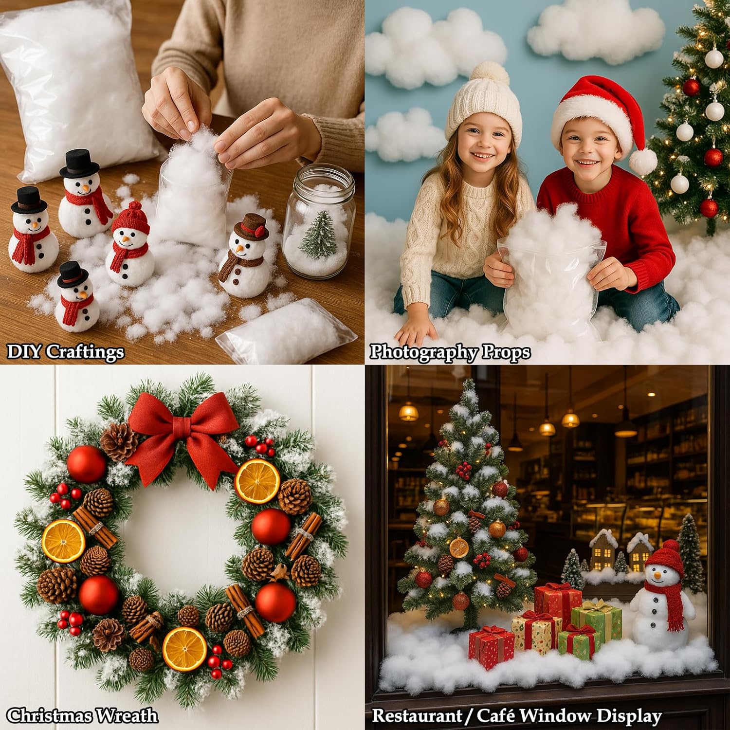 Skiennix Christmas Fake Snow Decor - Fluffy Flame Resistant Cotton Snow Blanket for Holiday Crafts | 5.6oz