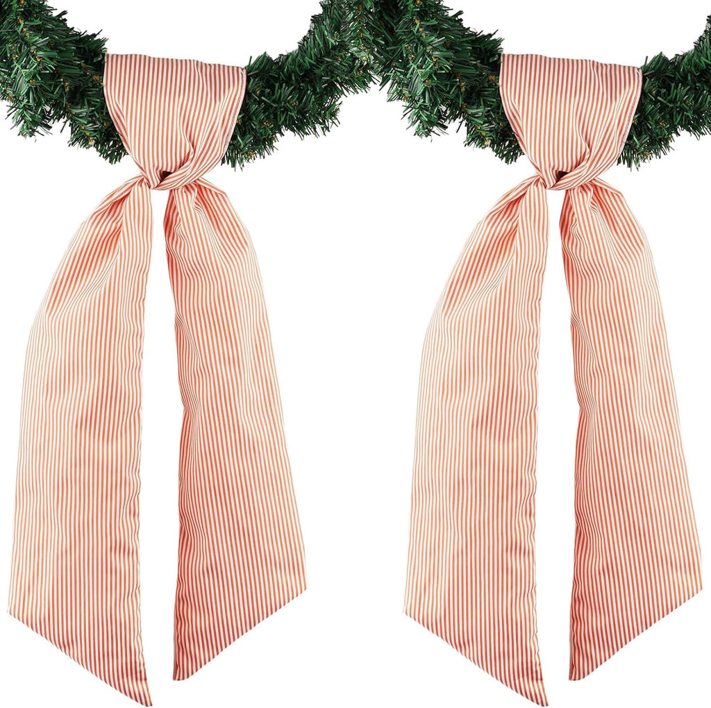 YKW Wreath Sash - 2 Pack Orange & White Stripe Front Door Decoration | 5.12" x 54.33" Blank Sashes for Fall & Halloween