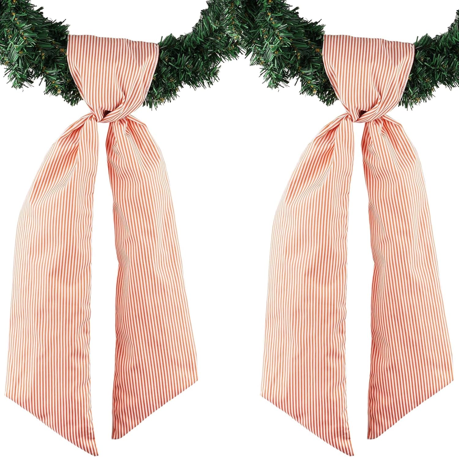 YKW Wreath Sash - 2 Pack Orange & White Stripe Front Door Decoration | 5.12" x 54.33" Blank Sashes for Fall & Halloween