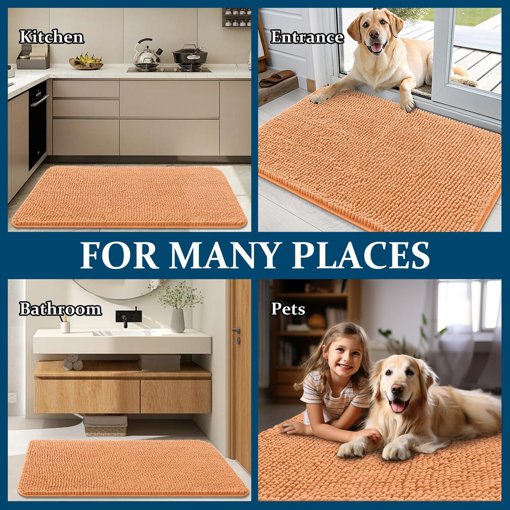 OLANLY Dog Door Mat - Absorbent Non-Slip Chenille for Muddy Paws | 30x20 Inches, Quick Dry, Orange