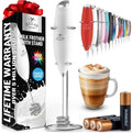 Zulay Kitchen Tornado Triple Whisk Milk Frother - Handheld Foam Maker for Coffee & Lattes - Blizzard White with 4 Duracell Batteries
