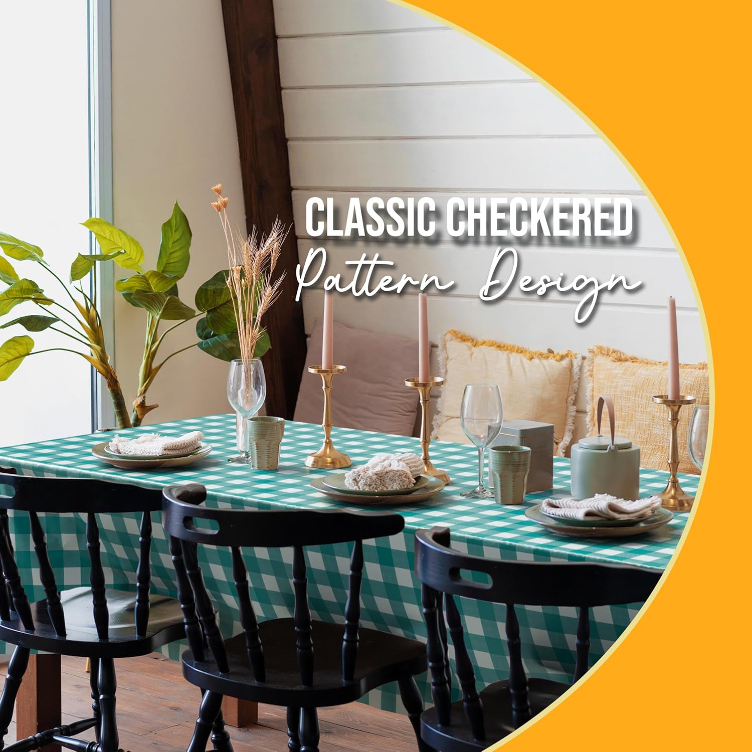 Skiennix Picnic Table Cover - Premium Teal & White Checkered Plastic Tablecloth - 54" x 108" Gingham 6 Pack