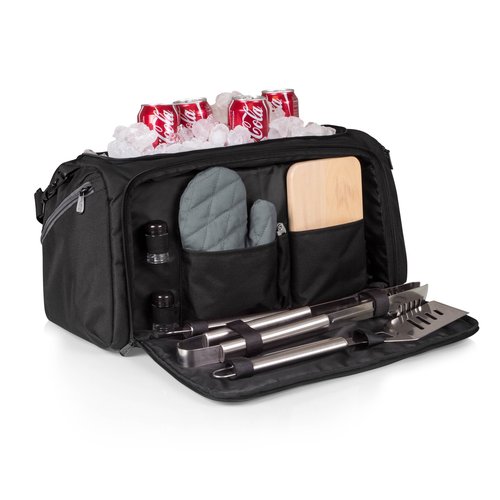 ONIVA - a Picnic Time brand BBQ Kit Grill Set & Cooler, Professional BBQ Accessories Set with Case for Outdoor, Complete Grill Accessories Kit with Cooler Bag, (Black)