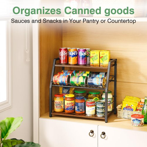 YIYYZI Kitchen Countertop Organizer, Snack Organizer Candy Display Stand Coffee Station Organizer, 3 Tier Wooden Counter Storage for Soda Cans Condiment Tea, for Pantry Office Bathroom, White (Black)