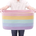 MOJOSCEND Extra Large Storage Basket for Girls Kids 22"x16"x12" Rainbow Toy Box for Girls Blanket Basket for Living Room Woven Storage Box for Cloth -70L