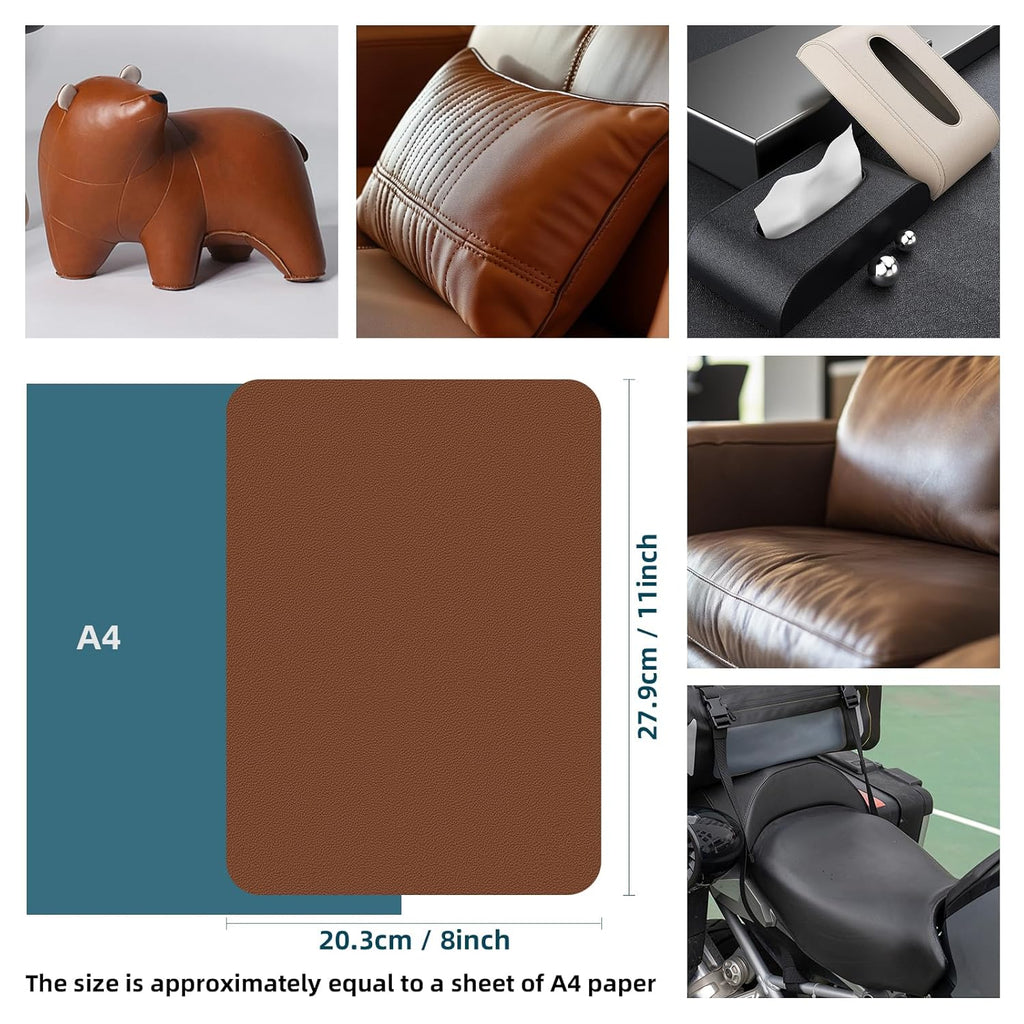 WILDREEDS Leather Repair Patches - 2 Pcs Self-Adhesive 8x11 Inch for Sofas, Furniture & Car Seats (Brown)