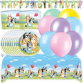 Bluey Birthday Decorations Girl includes 16 Plates, Napkins, Banner, Tablecloth, Balloons, Sticker - Bluey Party Decorations - Officially Licensed