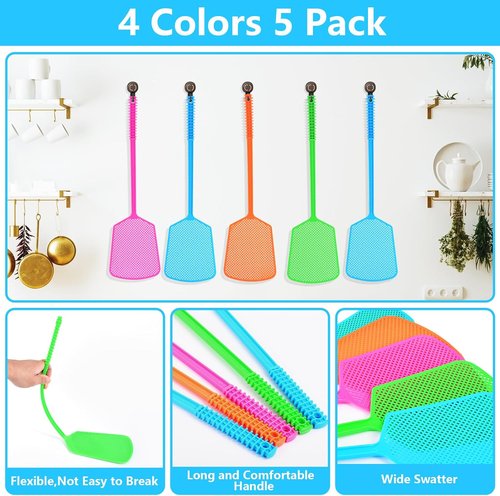 Fly Swatter | 5-Pack Heavy Duty Manual Fly Killers with Long Handles for Indoor & Outdoor Use