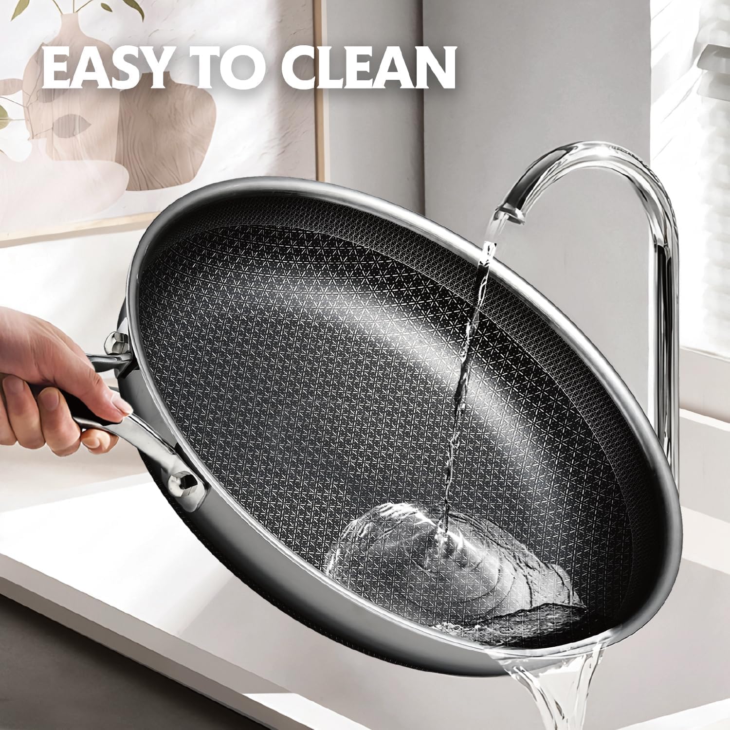 SNOWCLAD Frying Pan with Lid, 10 Inch Hybrid Non Stick Stainless Steel Skillets, Dishwasher Induction Oven Broiler Safe, Non Toxic Chef's Pan, PFOA Free Cookware