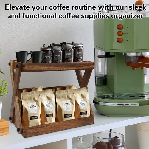 ZOVANO Wood Countertop Shelf Organizer, 2 Tier Wooden Shelf for Coffee Bar Accessories, Kitchen Spice Rack Organizer, Condiment Storage Caddy for Home, Office, Bathroom counter