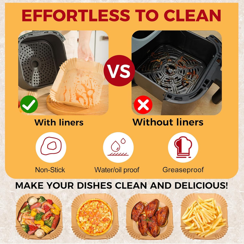 Air Fryer Liners - 500 Pcs Non-Stick 8-Inch Square Parchment Paper for Air Fryer & Steamer