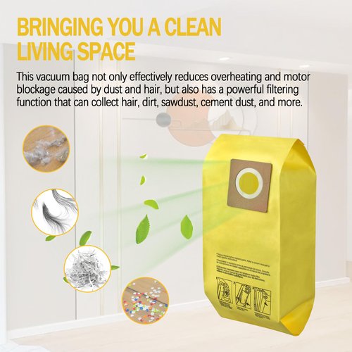 HOLEPU AH10243 Disposable Vacuum Bags for Hoover Commercial CU2 Vacuum Cleaner CH54013 CH54015 CH54113 CH54115 for HushTone, Yellow (10 Pack)