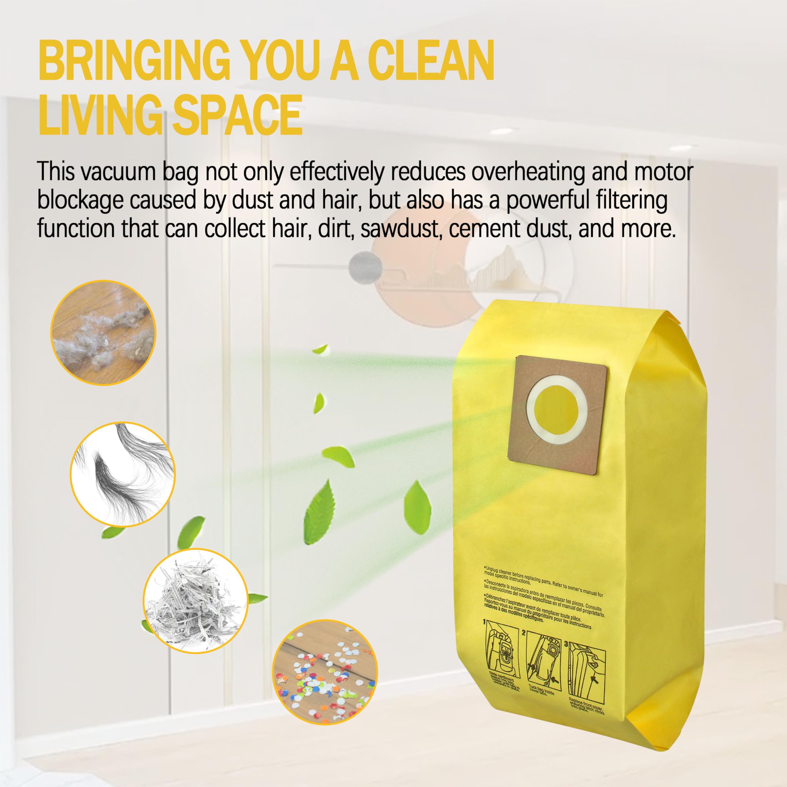 ORTVS AH10243 Disposable Vacuum Bag for Hoover Commercial CU2 Vacuum Cleaner CH54013 CH54015 CH54113 CH54115 Upright Bags for HushTone Replacement, Yellow (10 Pack)