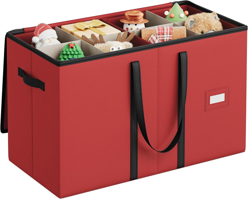SONGMICS Christmas Figurine Storage Box - Holiday Decor Organizer for 15-Inch Figurines | Adjustable Dividers, 8 Slots, Cherry Red
