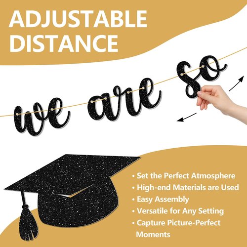 Qumic Graduation Decorations - 10 ft Black We are so Proud of You Banner, Black Graduate Banner, Happy Grad Supplies, Graduation Decorations for Middle School, High School, College