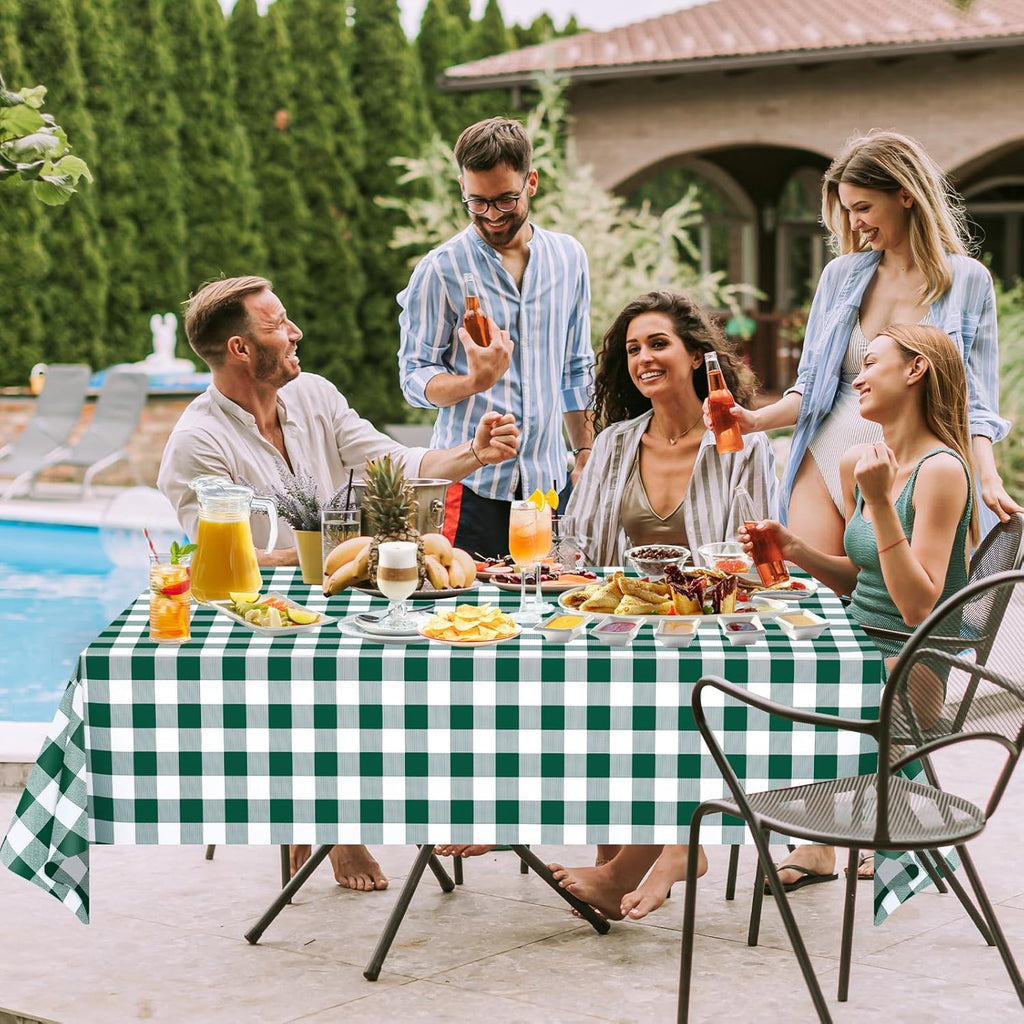 Skiennix Disposable Green Gingham Tablecloths - Waterproof Checkered Design | 54" x 108" for Parties & Picnics