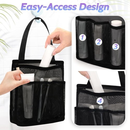 Famichan Portable Mesh Shower Caddy - Essential Travel Bag for College Students | Black