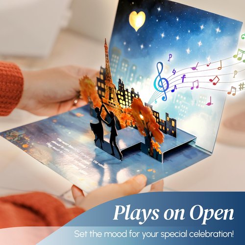 AJA Art Studio 3D Pop Up Anniversary Card for Husband or Wife - Happy Anniversary Cards for Couple with LED Lights and Romantic Music - Includes Message Insert and Plain Envelope - Paris Themed
