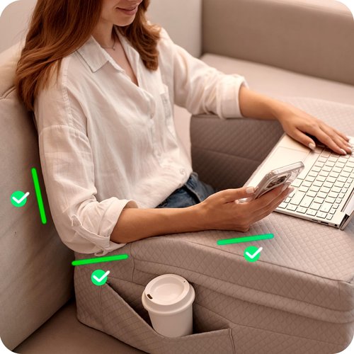 SafeSprings Reading Pillow for Gaming & Laptop (Includes 2 Washable Pillowcases) – 24″ Laptop Pillow for Bed, Couch, Steam Deck, Switch, High Density Foam Arm Rests, Pockets, Ergonomic Back Support