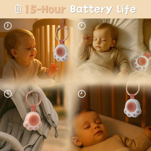 HEYAXA Portable Sound Machine for Baby and Kids | White Noise Machine with 33 Soothing Sounds for Stroller, Car Seat, Travel | 15-Hour Battery | Baby Sleep Soother for Registry and Shower Gift (Pink)