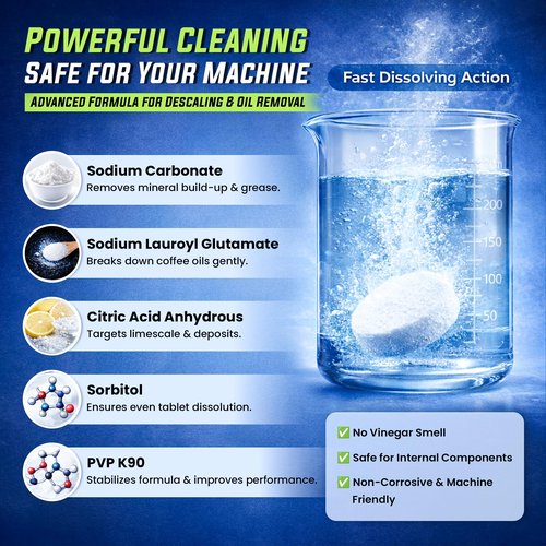 Coffee Maker Cleaner Tablets 25 Count — Compatible with Keurig, Nespresso, Ninja, Philips, Delonghi, Miele, Breville & More - Coffee Machine Descaler Tablets with 1 Year Supply