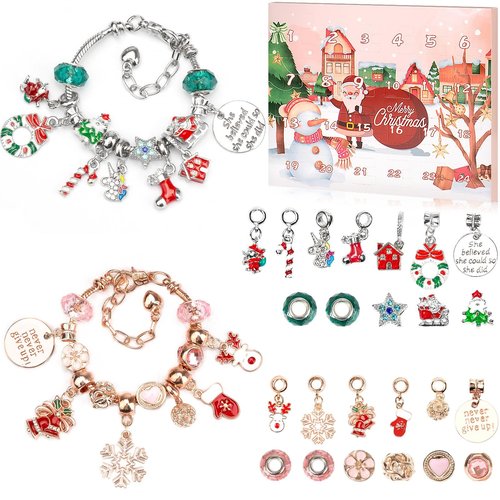 Advent Calendar 2025 Girls Bracelet Christmas Gift,24 Day Xmas Countdown Calendar Pink DIY Charm Bracelet Jewelry for Teen Girls