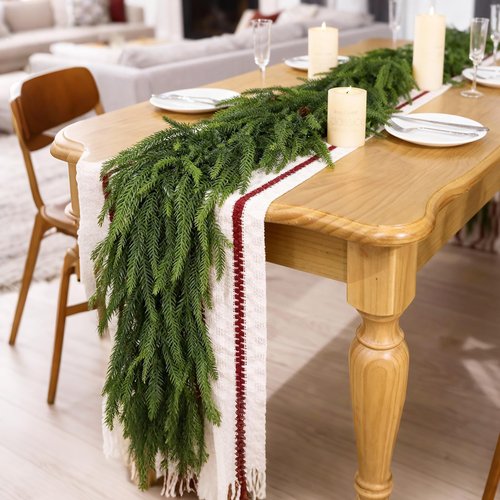Christmas Norfolk Pine Garlands - 9ft Artificial Garland Faux Green Fake Pine Needles Garland for Fireplace,Table,Window,Stairs,Mante,Holiday Indoor Outdoor Xmas Decor(1PCS)