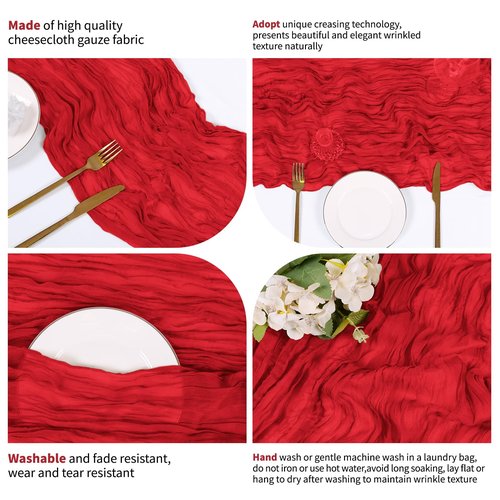 RealBox 28 Pack Red Cheesecloth Table Runner 17x108 Inch Semi Sheer Boho Gauze Cheese Cloth Fabric Table Runners, for Wedding Party Baby Shower Birthday Home Decor Garden Farmhouse
