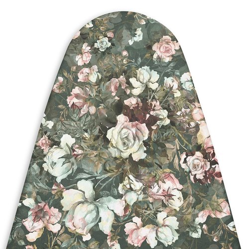 Encasa XO Ironing Board Cover and Pad - Thick 4mm Felt, Heat & Scorch-Resistant, Fits Standard Large Boards 54"x15", Elastic Bungee Cord Tightening, Easy Fit, Stain-Safe Dye, Green Roses
