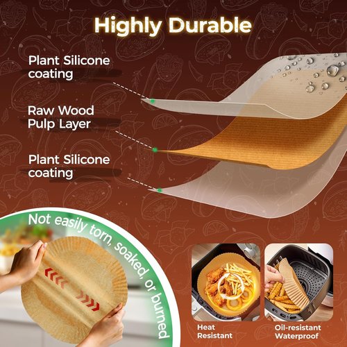 Air Fryer Liners | 100 PCS Non-Stick Waterproof Parchment Paper - 8" Square for 5-8 QT Air Fryers