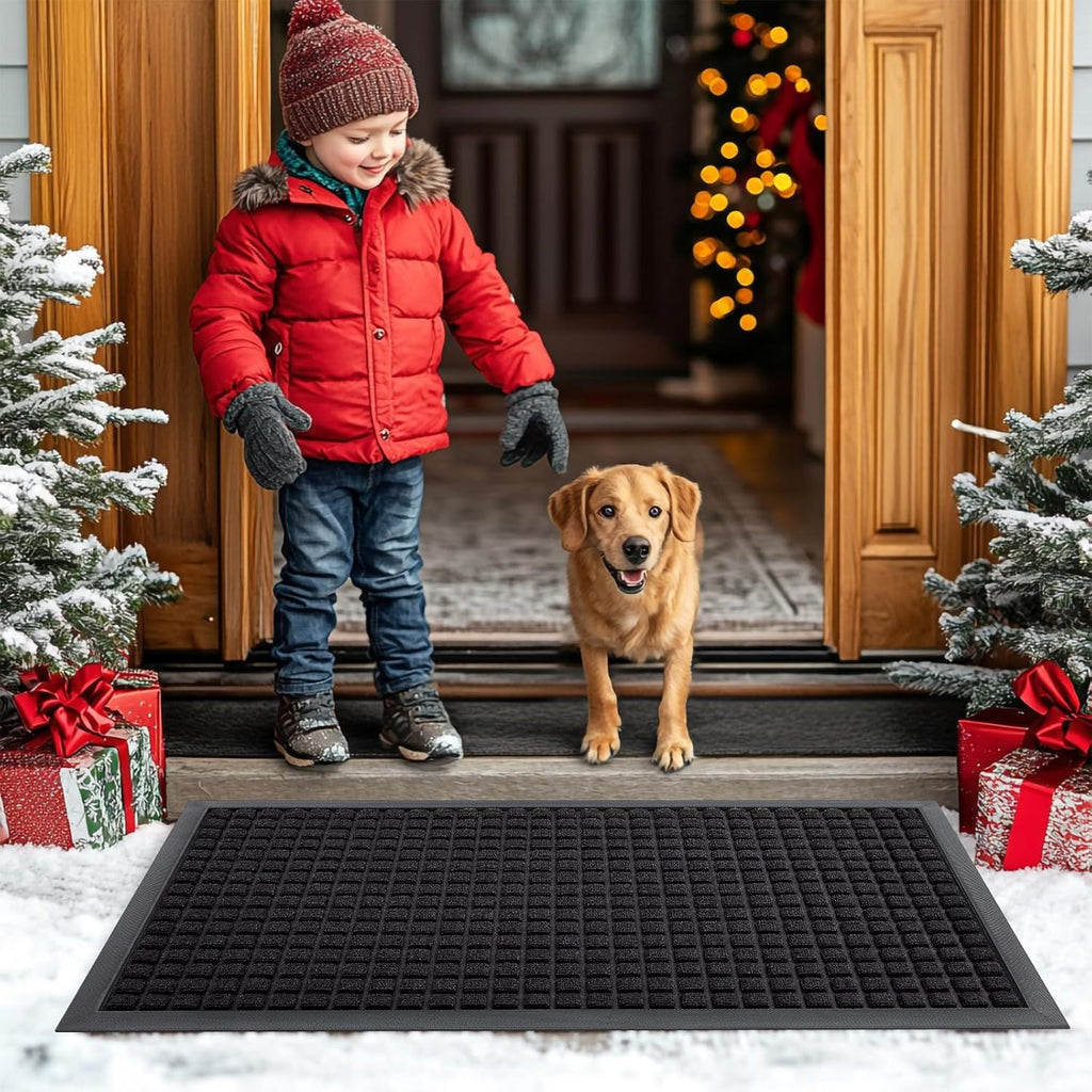 Smiry Heavy Duty Rubber Doormat - Non-Slip, Easy Clean, Dirt Trapping | 35x23 Inch, Black