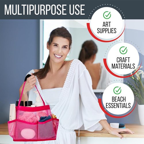 Masirs Shower Caddy - 9 Pocket Portable Organizer Tote for Travel & Gym - Collapsible Pink Bag for Toiletries