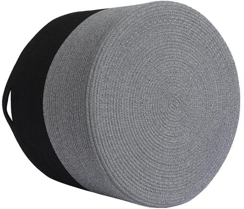 Cottonphant 24" x 24" x 17" Max Size Large Cotton Rope Basket, Extra Large Storage Basket, Woven Laundry Hamper, Cloth Storage Bin, for Blankets Clothes Towels Pillows in Living Room, Black/Grey Mix
