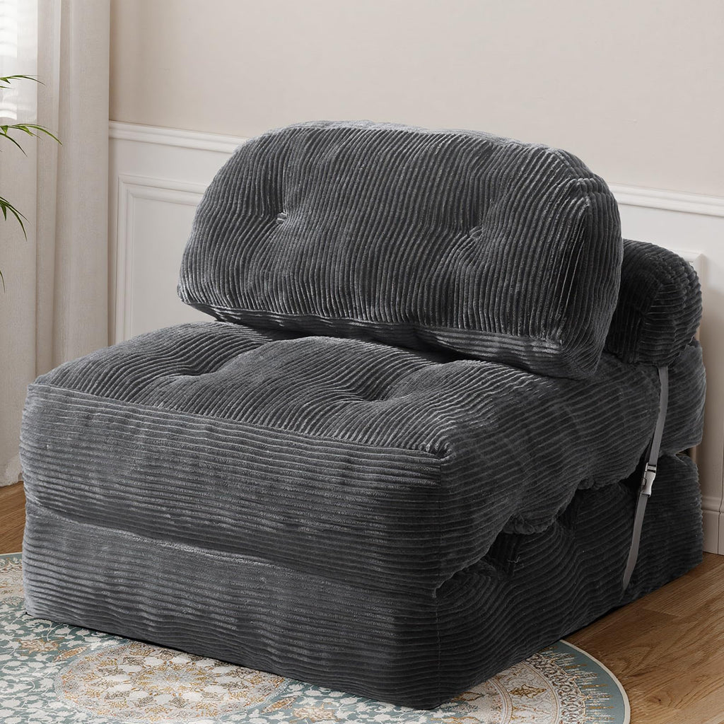 Vellorise Folding Sofa Bed, Convertible Sleeper Chair with Back Support and Pillow Futon,Boneless Foldable Couch for Living Room/Guest Use/Home Office, Foldable Chair Bed for Adults, Dark Gray
