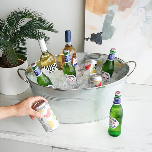 True Galvanized Tub, Large Ice Buckets for Parties, Beverage Cooler for Beer, Wine, Soda, Bottled Water, Rustic Beverage Tub, Drink Bucket for Indoor & Outdoor Party, 6.3 Gal (23.8 Liters), Set of 1